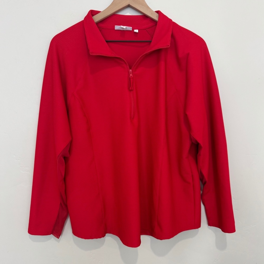 Chico's Zenergy Red Ribbed Quarter Zip Pullover Mesh Panel Sporty XXL Size 4
